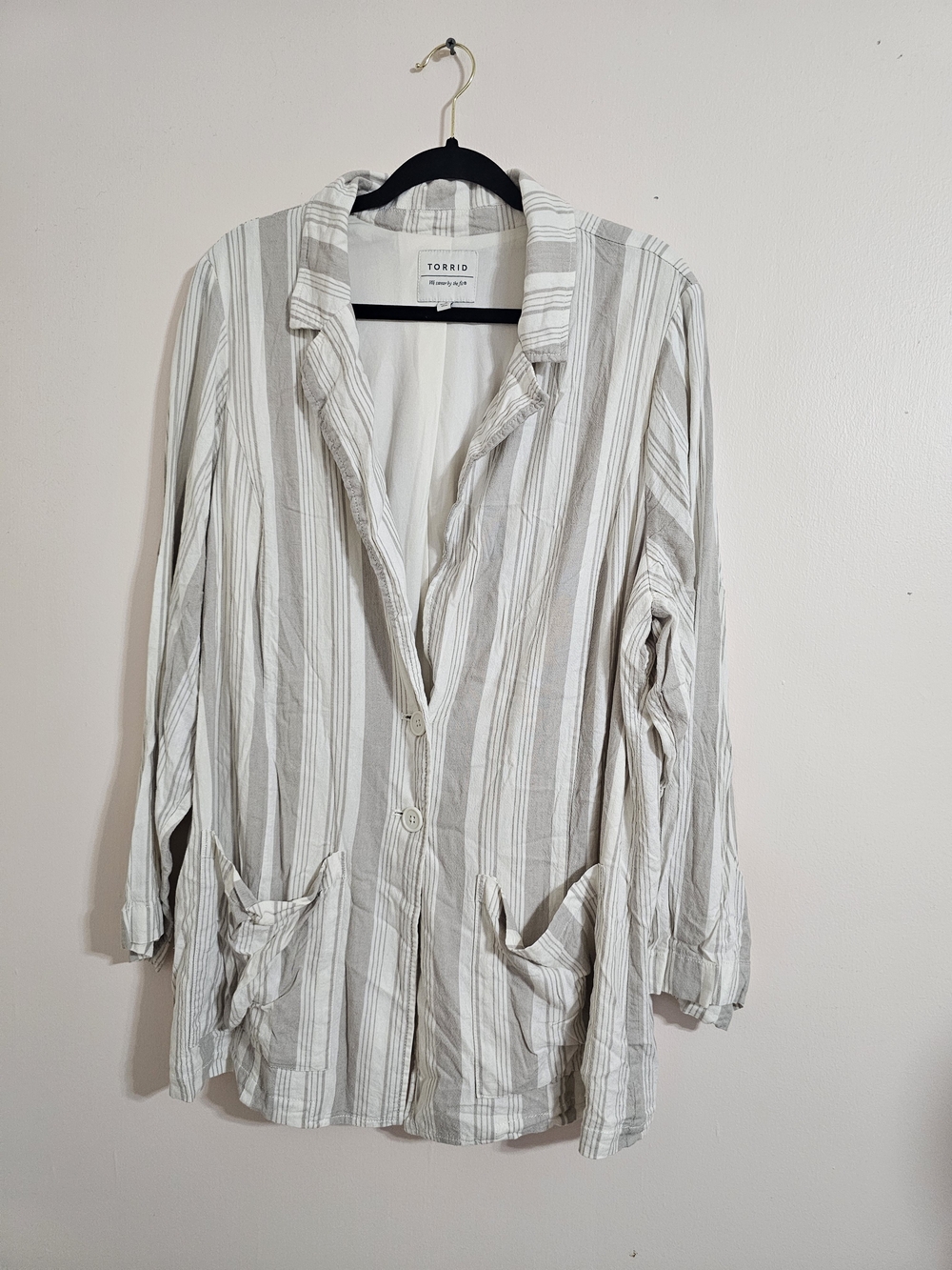 Torrid 3 Neutral Striped Button-Front Blazer Jacket